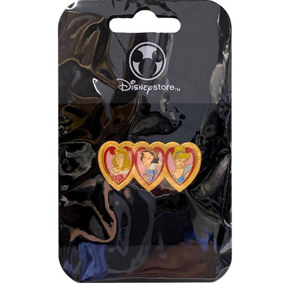 Disney Store Exclusive Aurora Cinderella Snow White Heart Pin 2008 Princess MIP - Picture 2 of 4